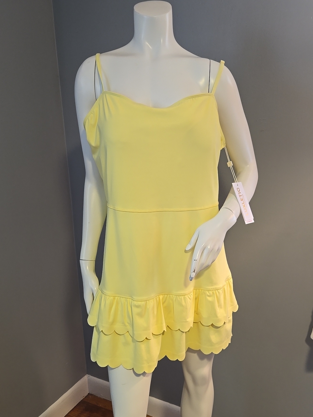Lilly Pulitzer Yellow Spaghetti Strap Scallop-Tier Mini Dress w/Shorts UPF 50 XL